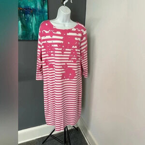Liz‎ Claiborne Women’s Large Pink White Stripes Pullover Dress Retro Stripe